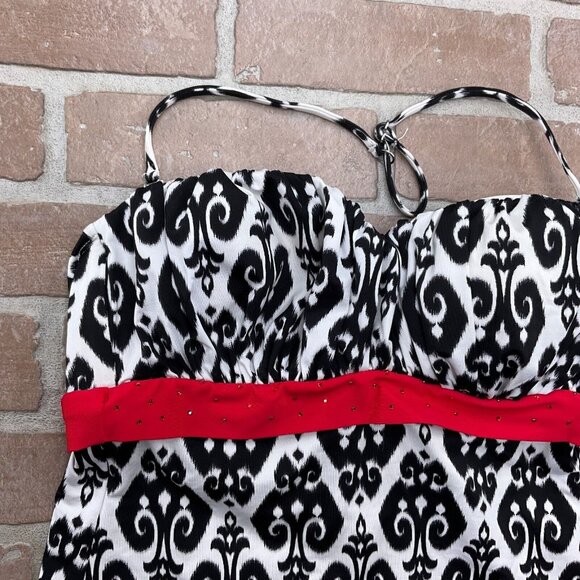 White House Black Market‎ Tankini Suit Women Top Small Bottom Medium Black Red - Picture 2 of 9